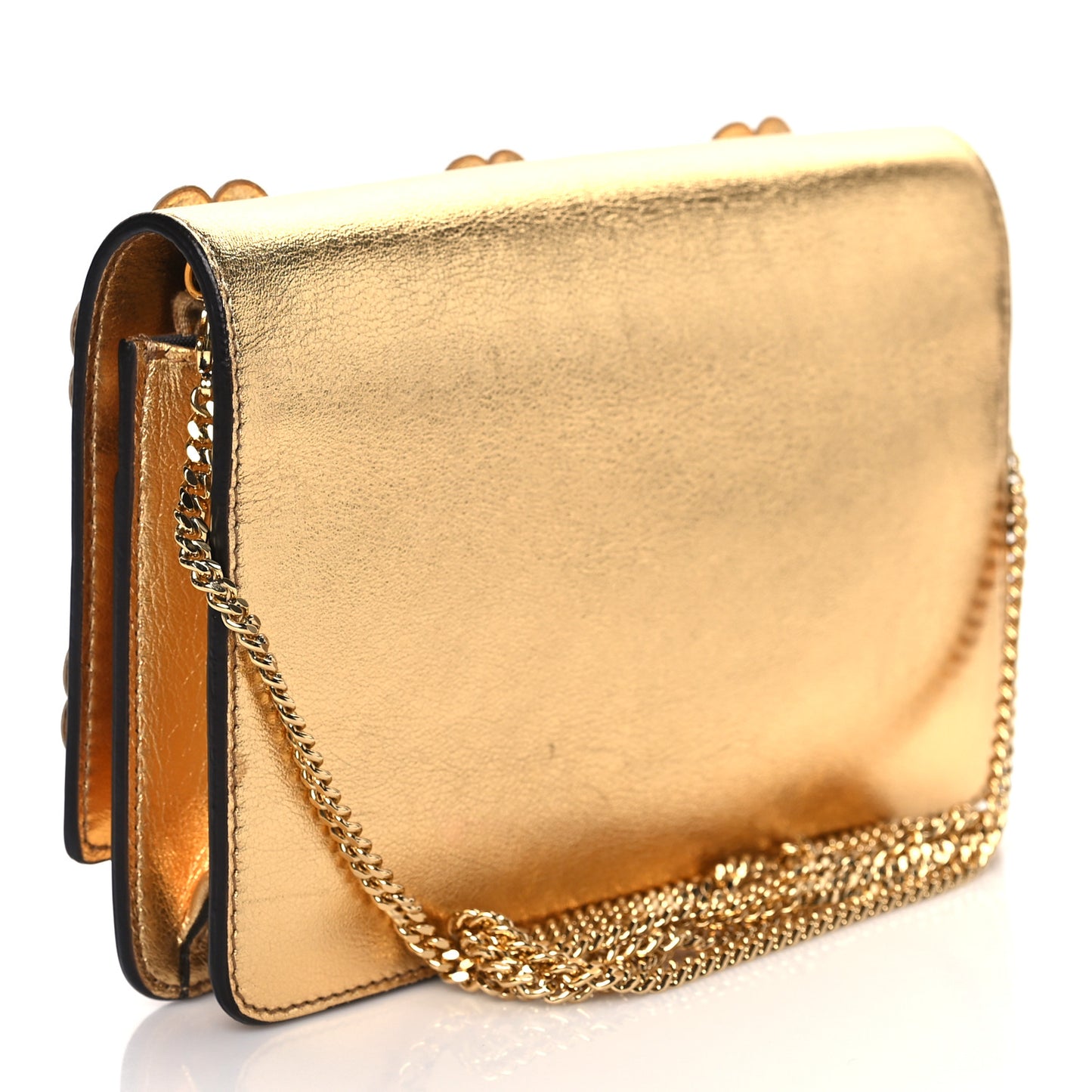 Vitello Catalan Mirror Flowerland Tube Wallet On Chain Gold