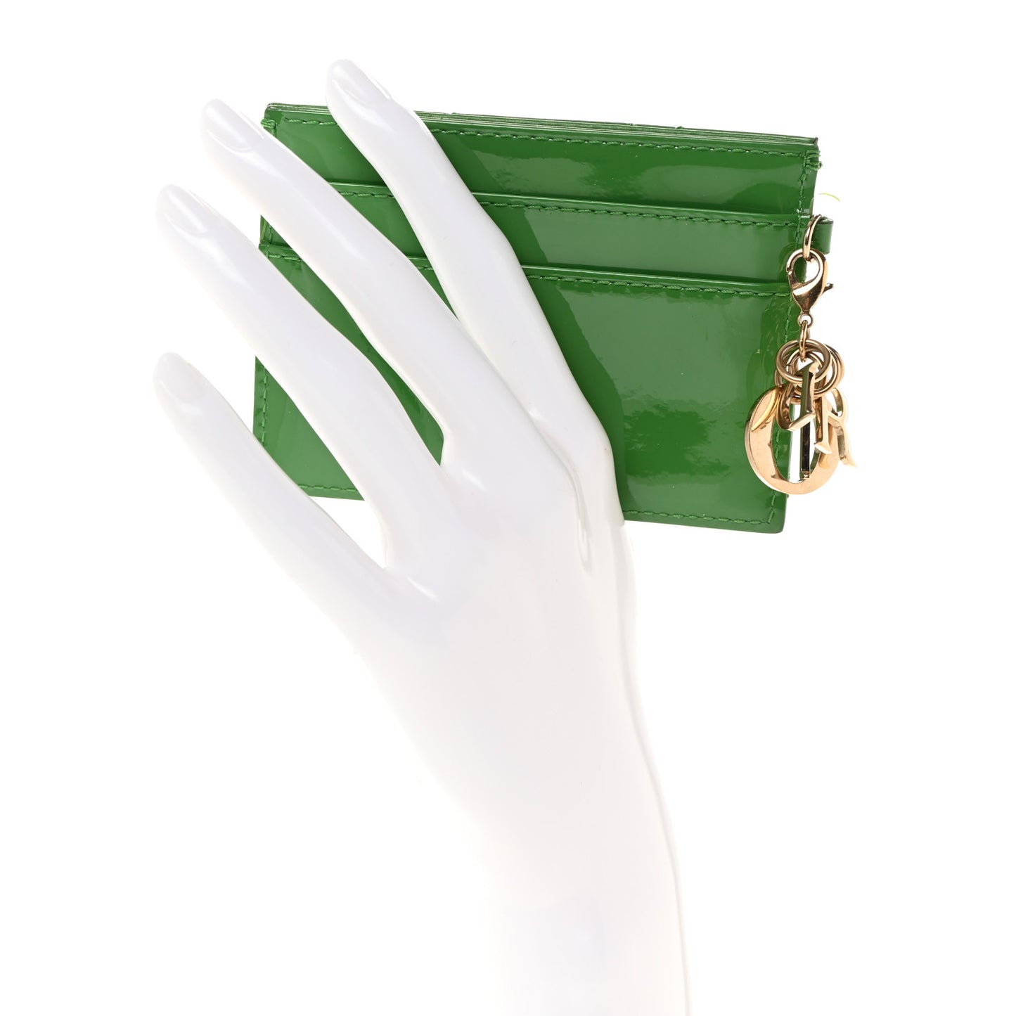 Patent Cannage Lady Dior Card Holder Green