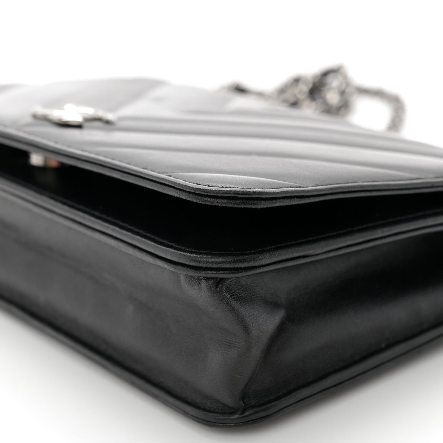 Chanel Lambskin Chevron Quilted Wallet On Chain WOC Black 11 of 12