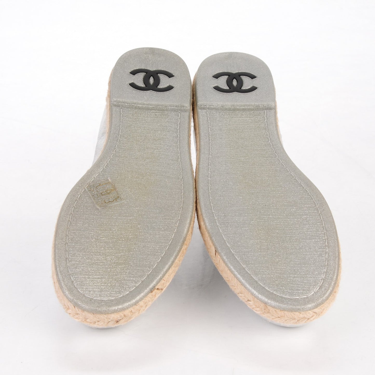 Crumpled Lambskin CC Espadrilles 39 Silver