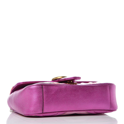 Gucci Metallic Calfskin Matelasse Mini GG Marmont Shoulder Bag Fuchsia 4 of 9