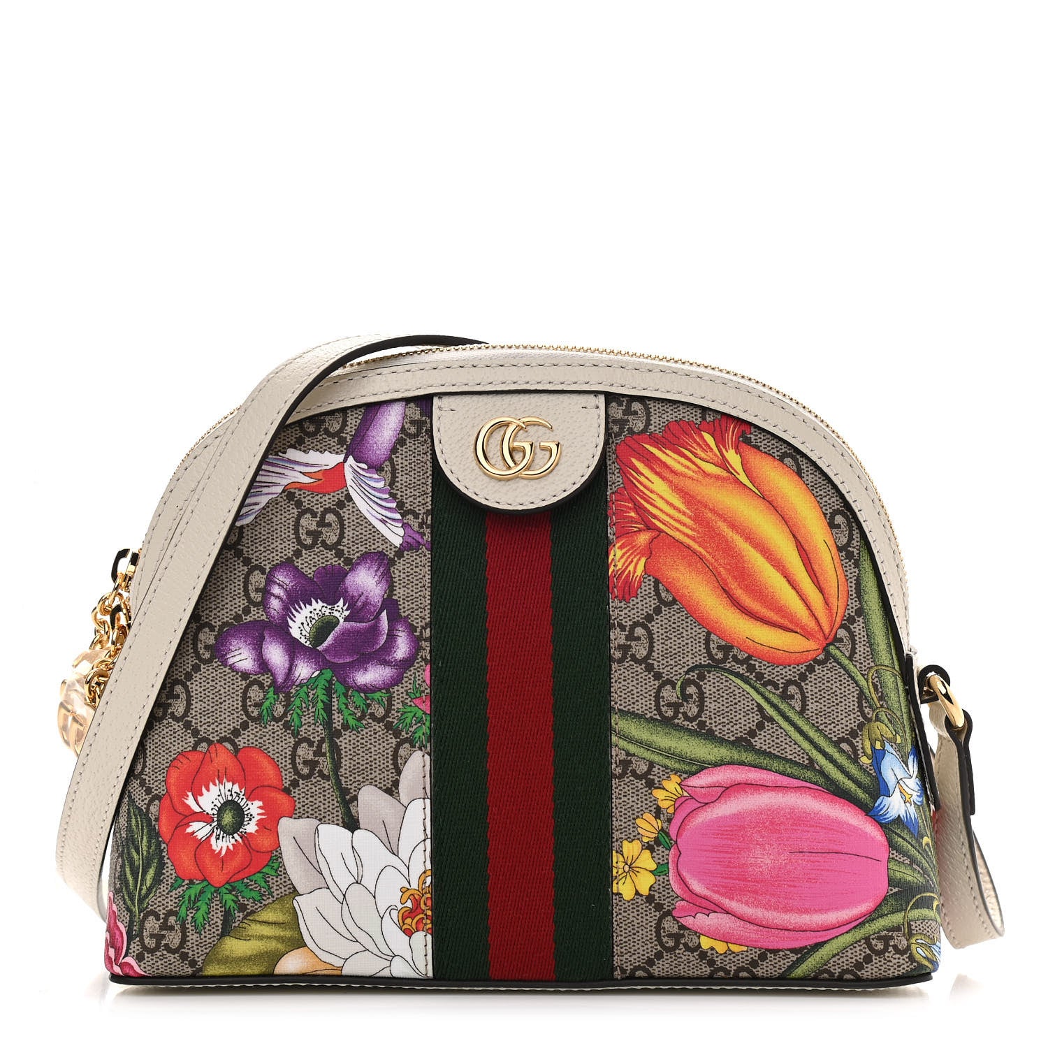 Gucci GG Supreme Monogram Flora Web GG Small Ophidia Dome Shoulder Bag White 1 of 10