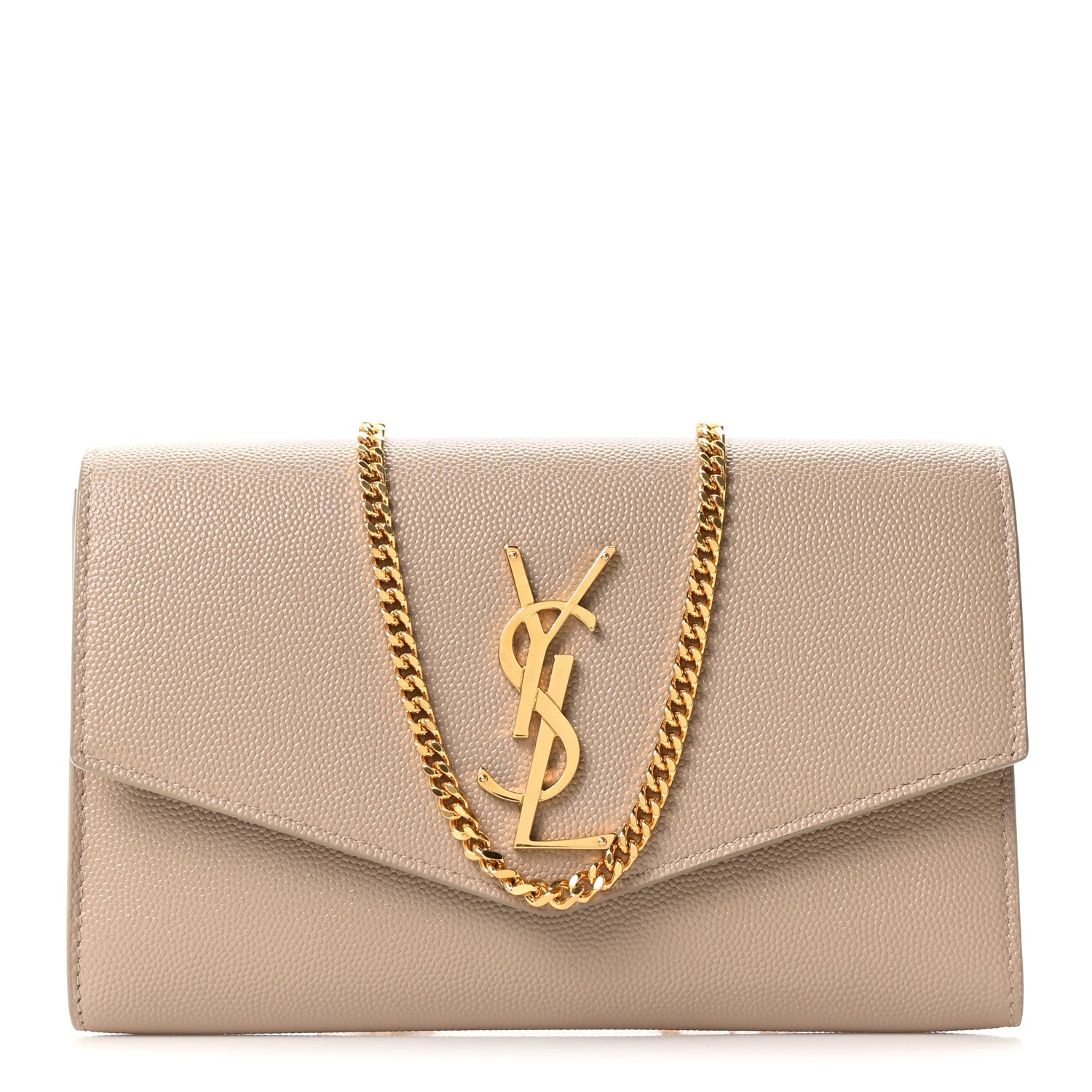 Saint Laurent Grain De Poudre Monogram Uptown Chain Wallet Dark Beige 1 of 11