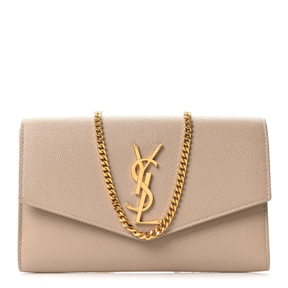 Saint Laurent Grain De Poudre Monogram Uptown Chain Wallet Dark Beige 1 of 11