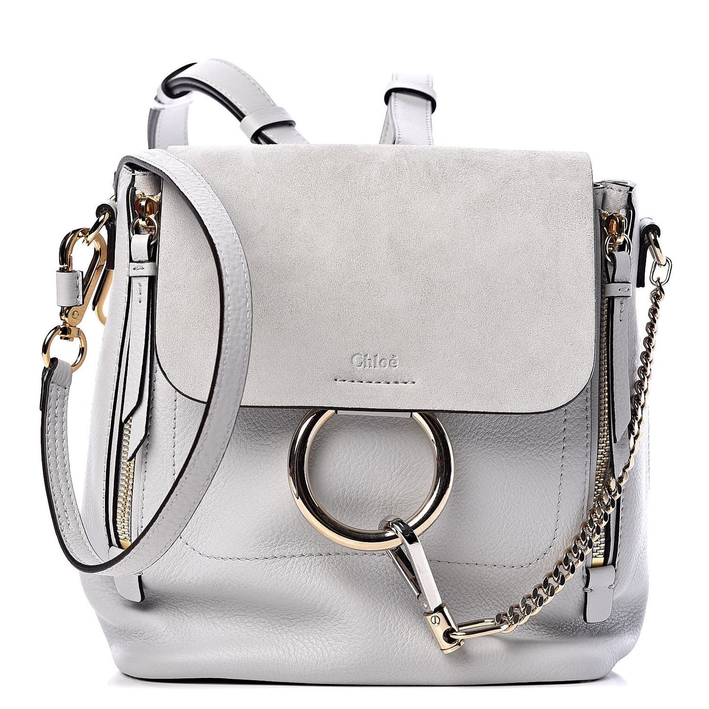 Suede Calfskin Small Faye Backpack Airy Grey