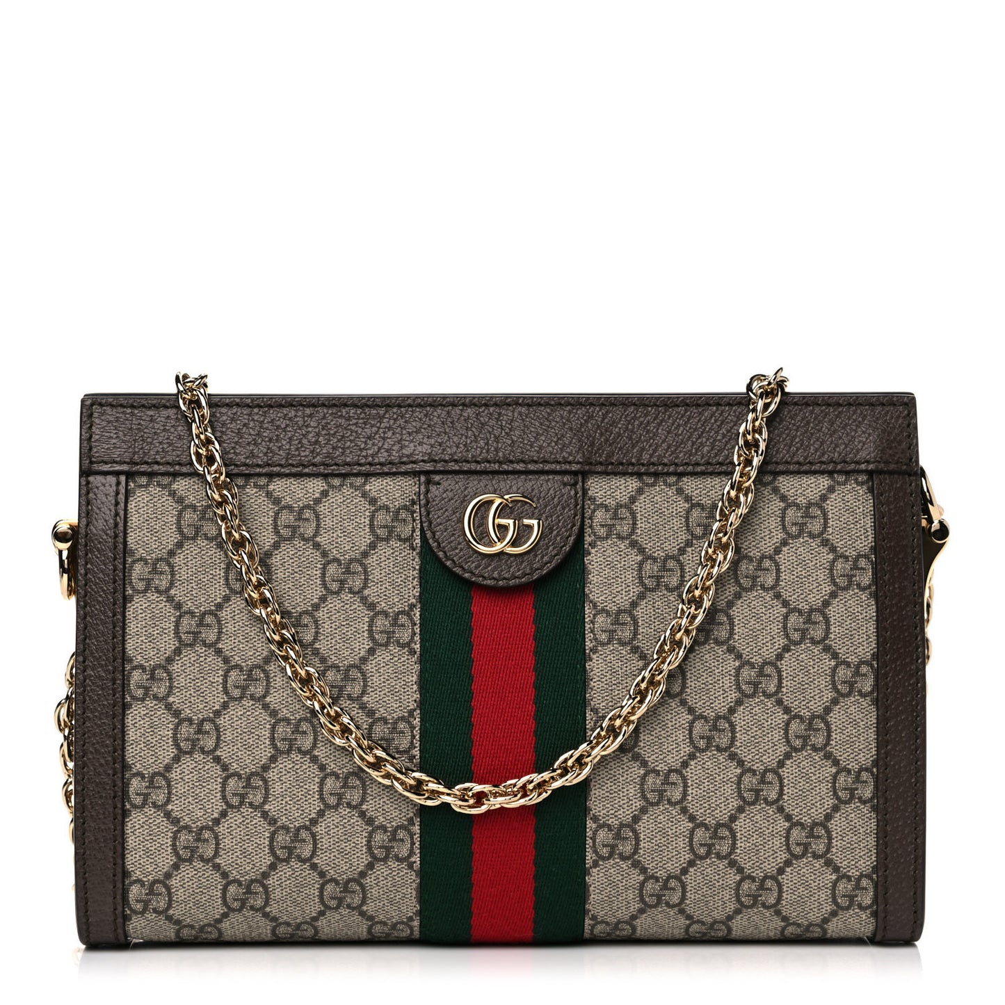 GG Supreme Monogram Web Small Ophidia Chain Shoulder Bag Brown