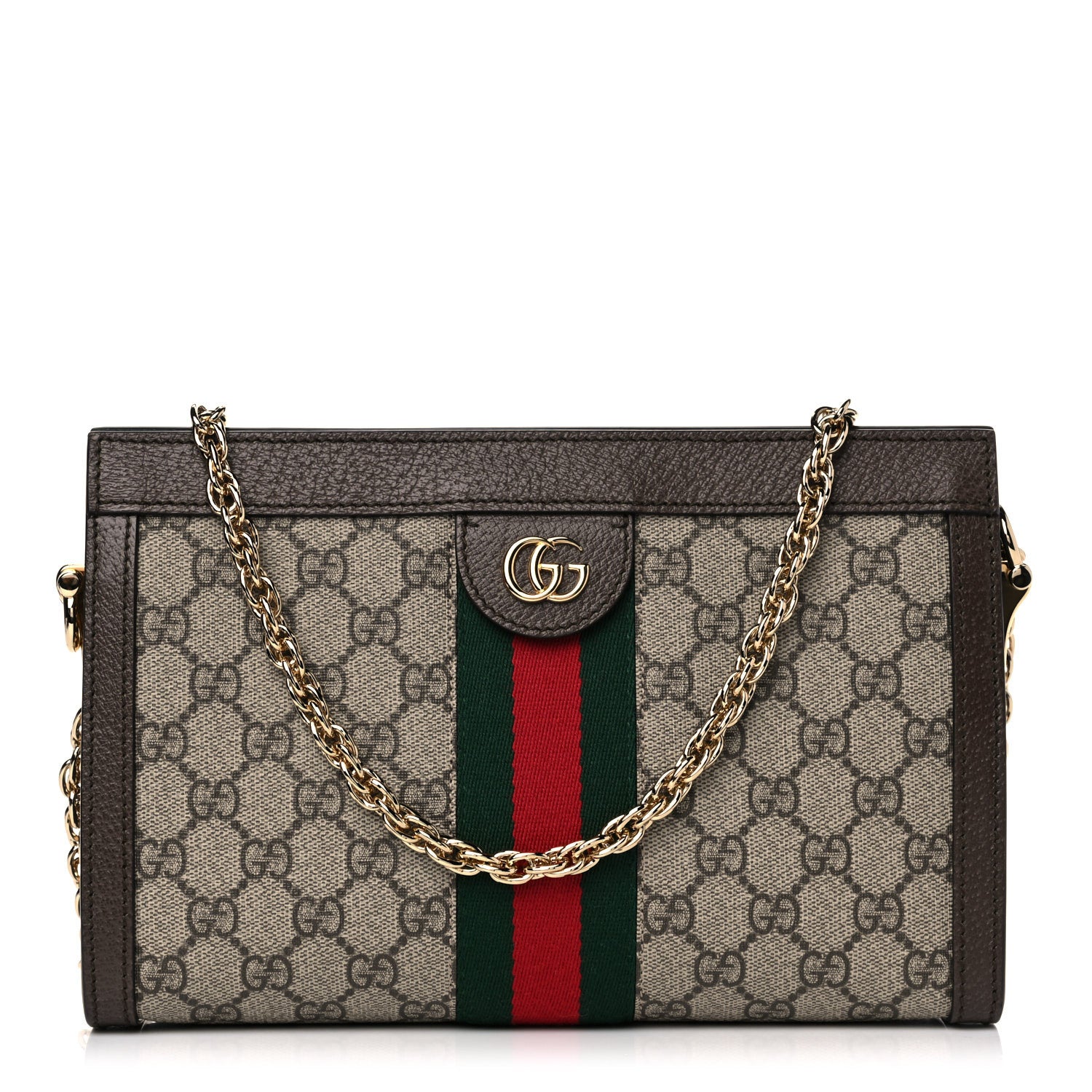 Gucci GG Supreme Monogram Web Small Ophidia Chain Shoulder Bag Brown 1 of 11