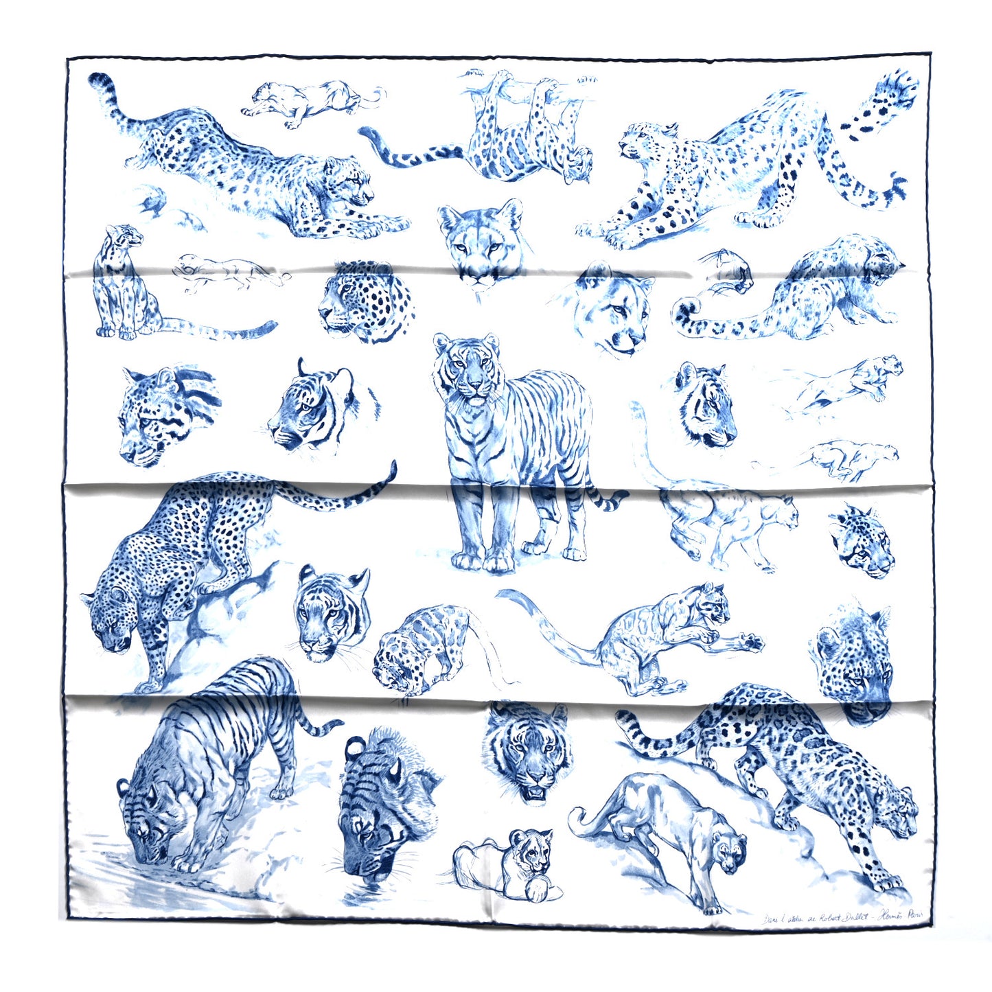Silk Dans L'Atelier de Robert Scarf 90 White Bleu Jean Marine