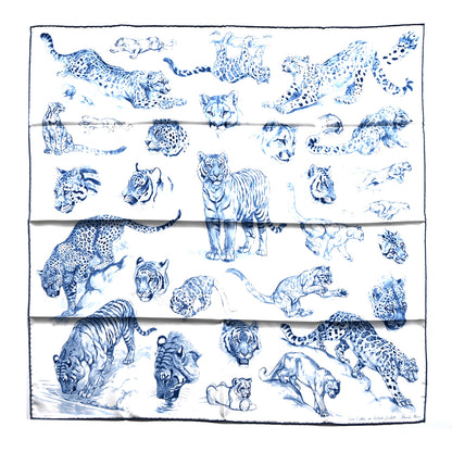 Hermes Silk Dans L'Atelier de Robert Scarf 90 White Bleu Jean Marine 1 of 5