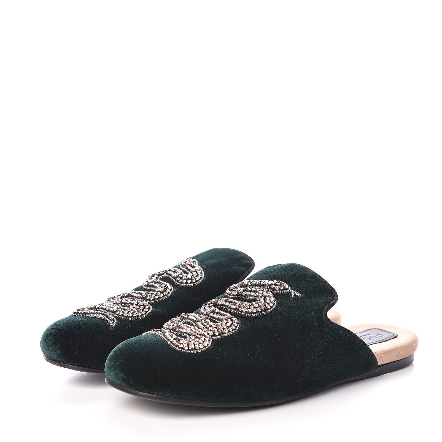 Velvet Crystal Embellished Womens Lawrence Slippers 38 Verde