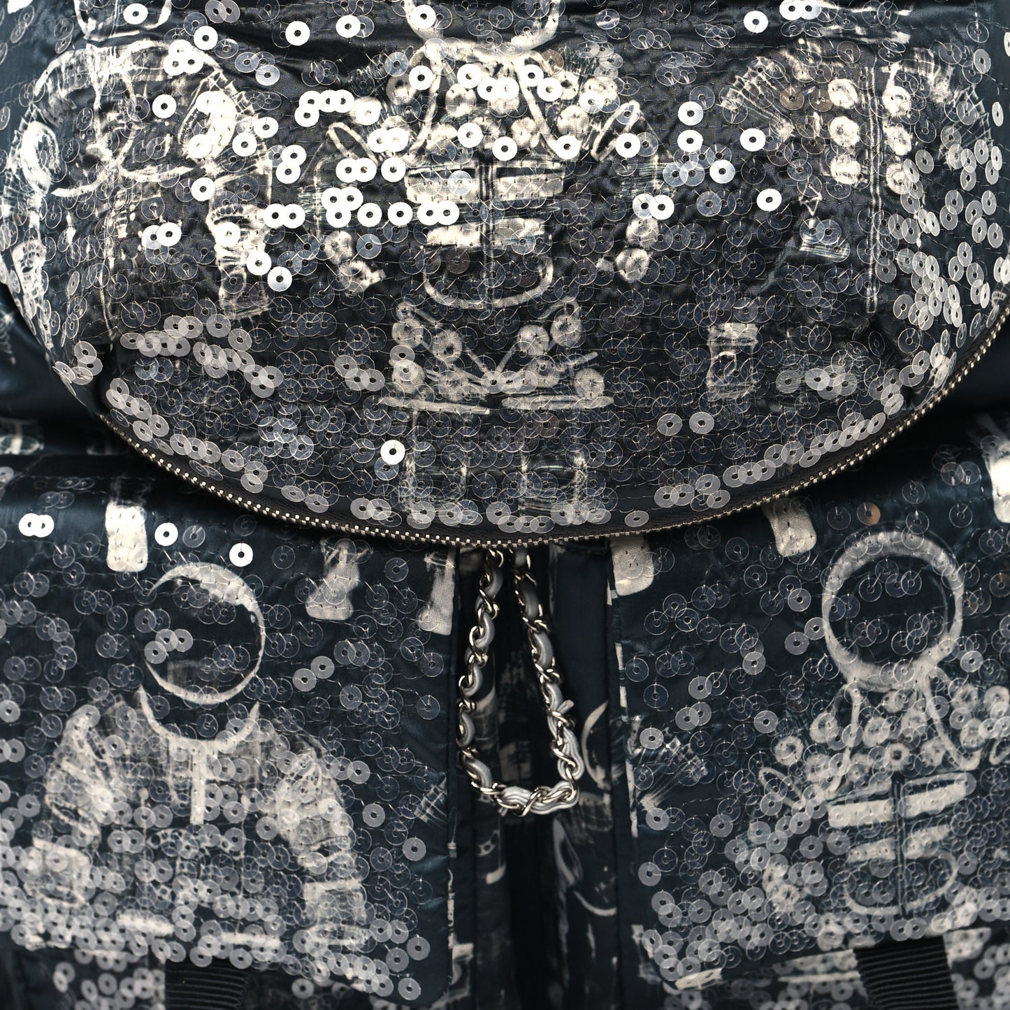 Sequin Nylon Lambskin Astronaut Essentials Backpack Black White