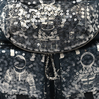 Chanel Sequin Nylon Lambskin Astronaut Essentials Backpack Black White 10 of 12