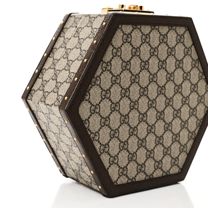 Gucci GG Supreme Monogram Textured Dollar Calfskin Studded Padlock Hexagon Top Handle Case Beige Ebony New Acero 9 of 10