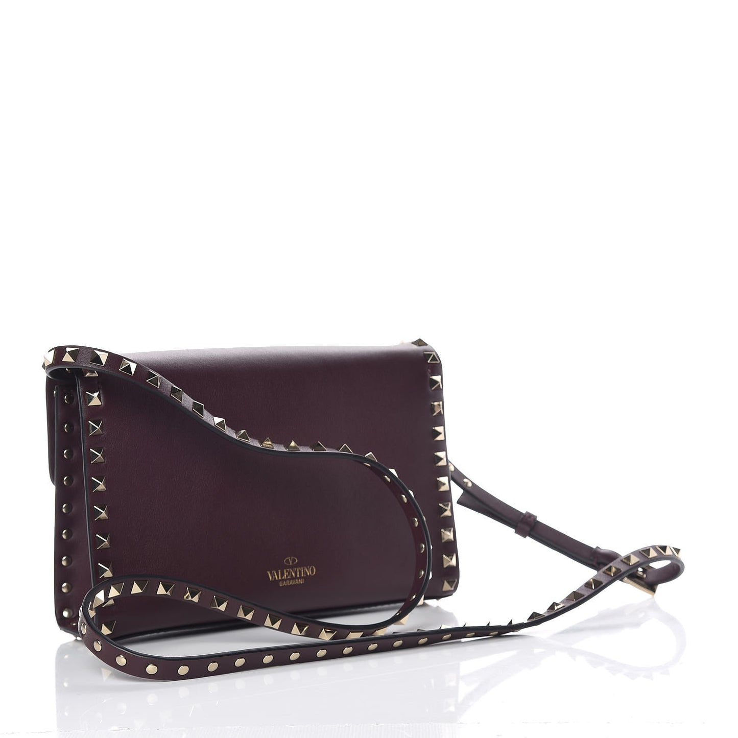 Vitello Medium Rockstud Flip Lock Crossbody Bag Rubin