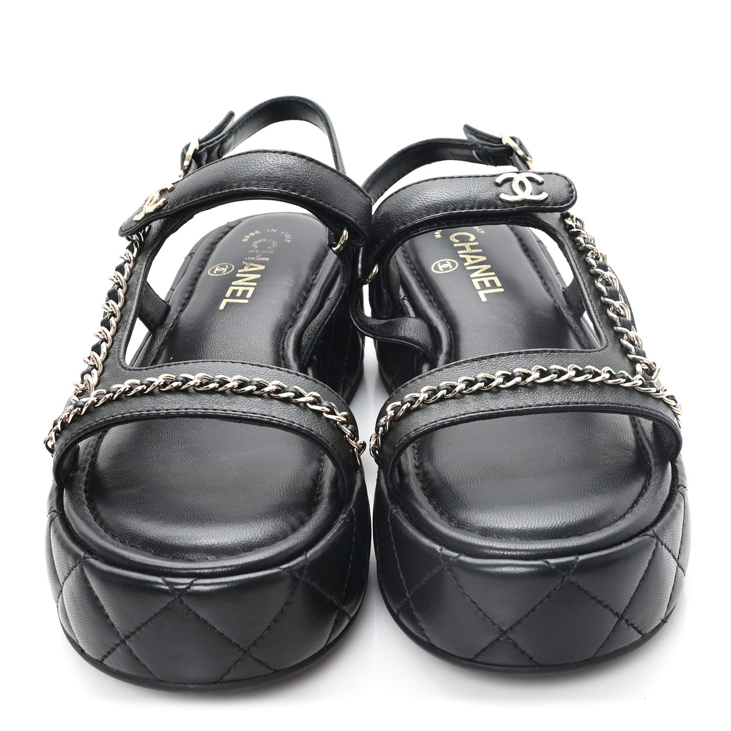 Chanel Lambskin Quilted Chain CC Platform Sandals 39.5 Black 3 of 10