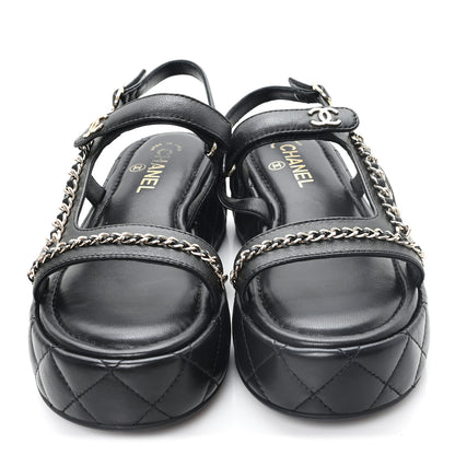 Chanel Lambskin Quilted Chain CC Platform Sandals 39.5 Black 3 of 10