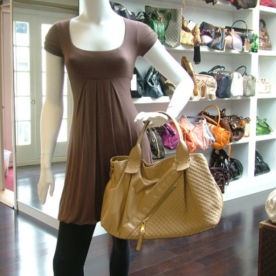Leather Quilted Large Irena Almond