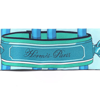 Hermes Silk Colliers De Chiens Remix Twilly White Turquoise 4 of 4