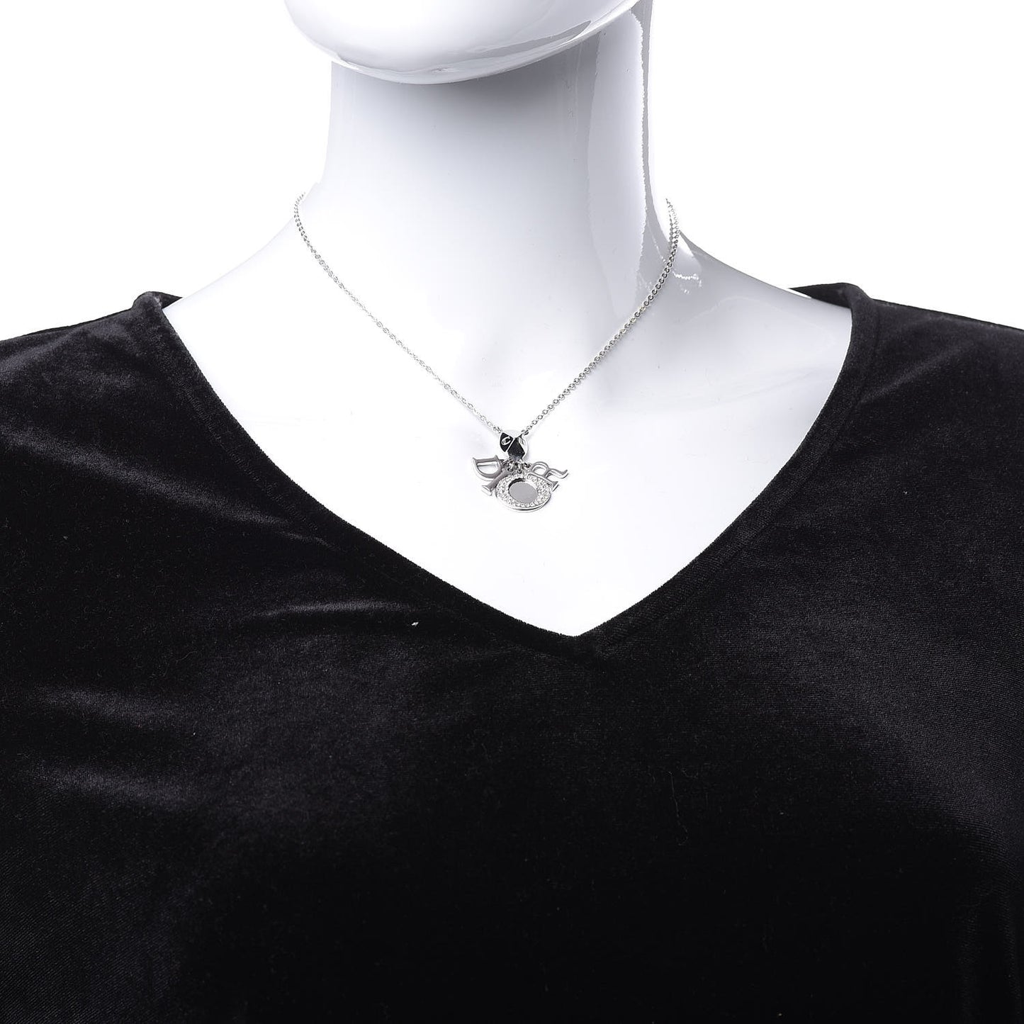 Metal Crystal Logo Necklace Silver