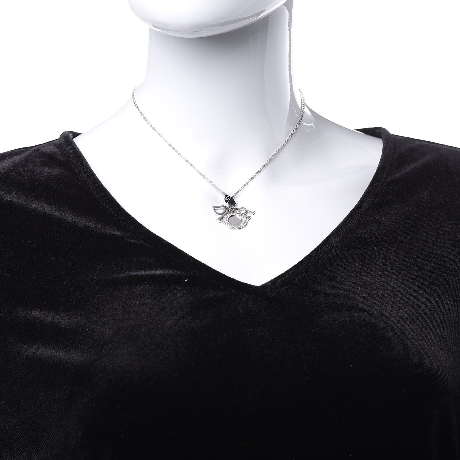 Christian Dior Metal Crystal Logo Necklace Silver 2 of 6