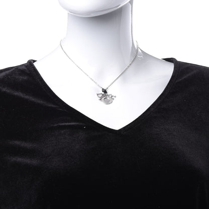 Christian Dior Metal Crystal Logo Necklace Silver 2 of 6