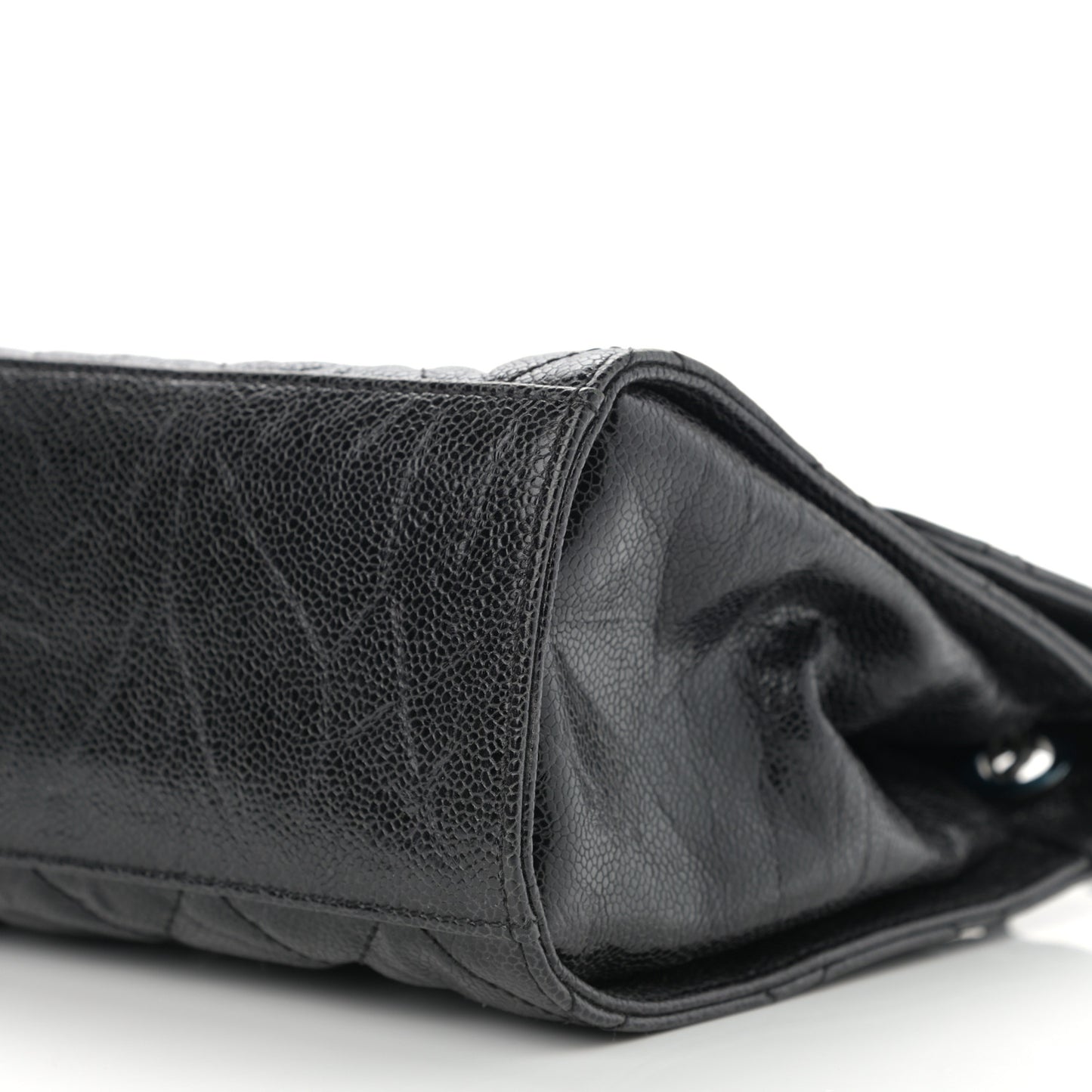 Crumpled Grained Calfskin Jumbo CC Crave Flap Black