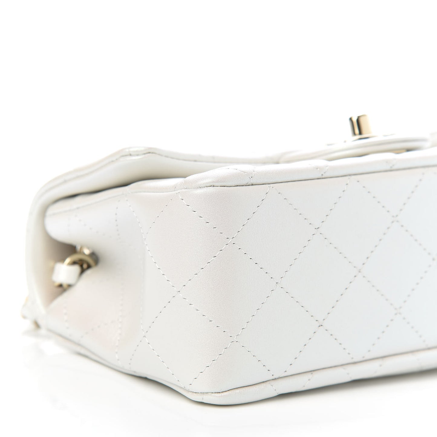 Iridescent Calfskin Quilted Mini Rectangular Flap White