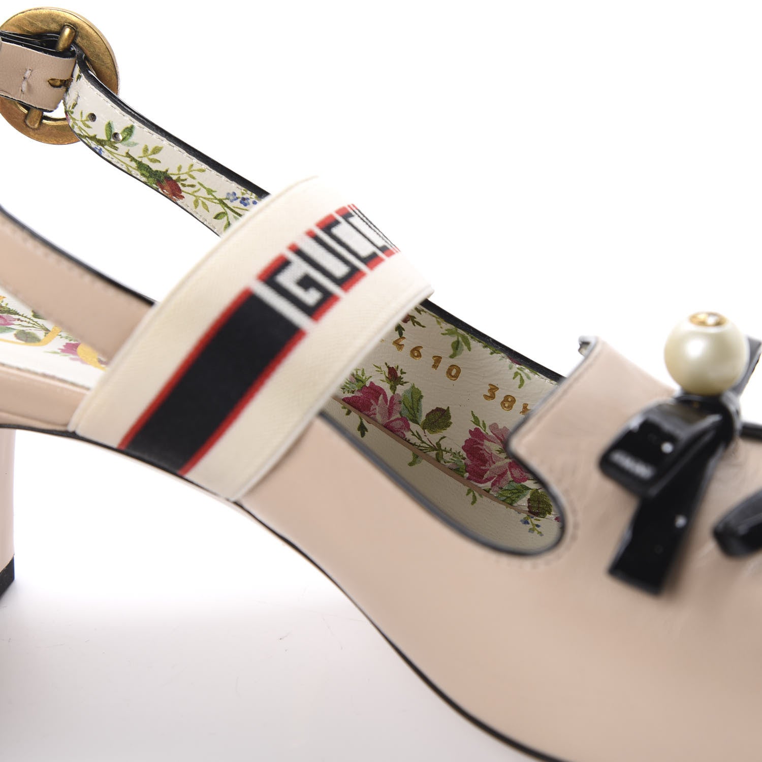 Gucci Malaga Kid Bow Ace Stripe Mid Heel Slingback Pumps 38.5 Beige 8 of 9