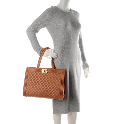 Chanel Calfskin Quilted Boy Shopping Tote Camel 2 of 7