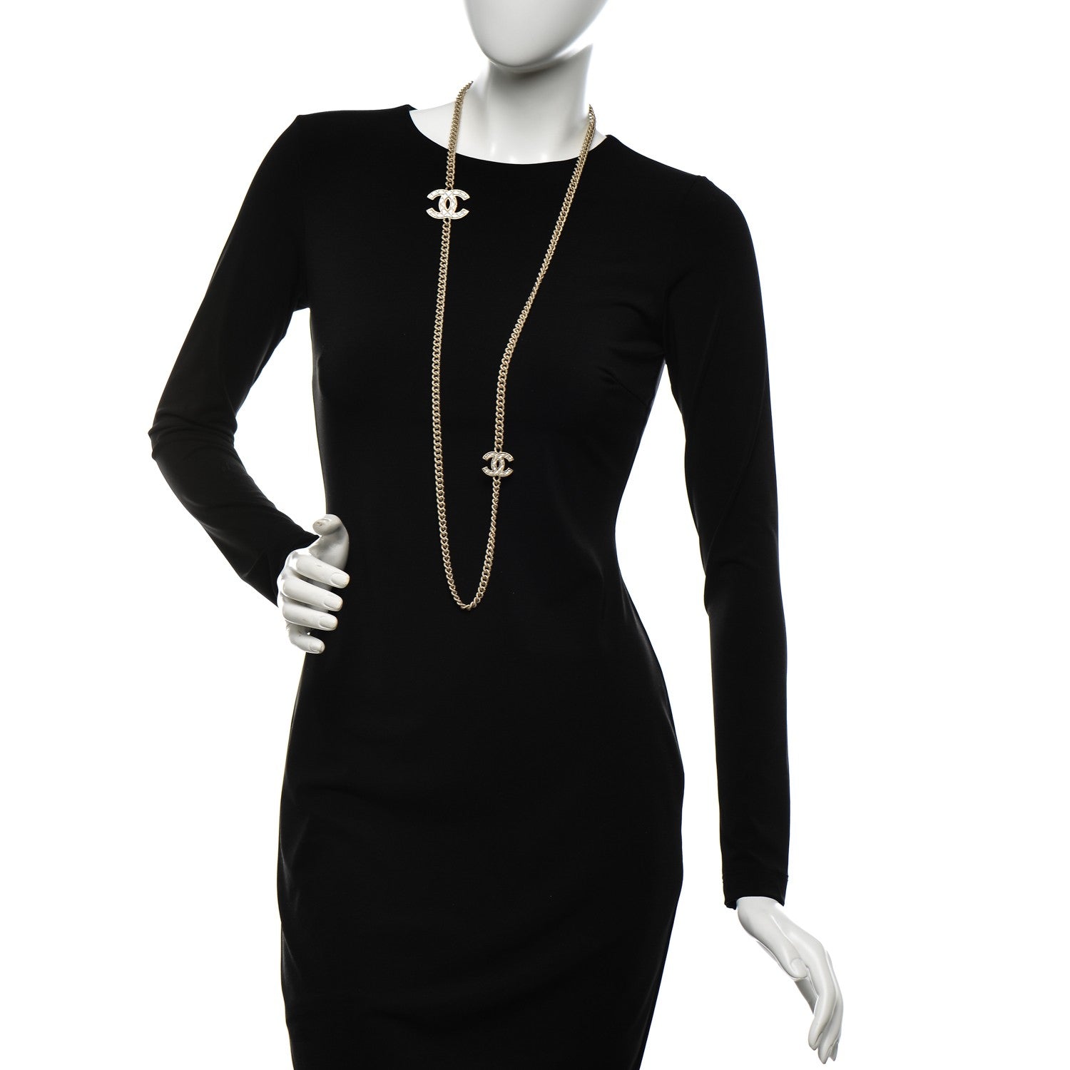 Chanel Quilted CC Long Chain Necklace Gold Pearly White 2 of 5