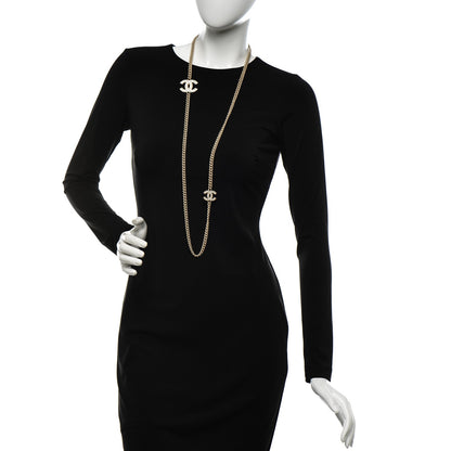 Chanel Quilted CC Long Chain Necklace Gold Pearly White 2 of 5