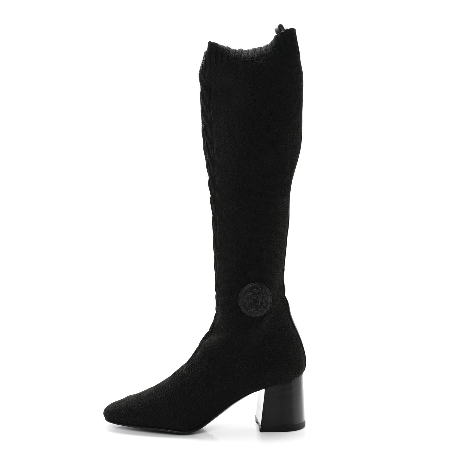 Hermes Knit Calfskin Fontaine 60 Boots 39.5 Black 1 of 9