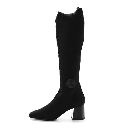 Hermes Knit Calfskin Fontaine 60 Boots 39.5 Black 1 of 9