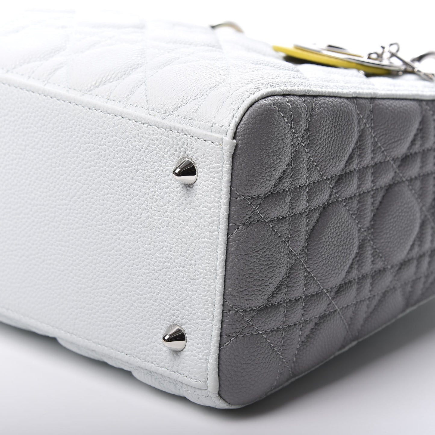 Lambskin Cannage Medium Tri-Color Lady Dior White Grey Yellow