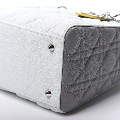 Christian Dior Lambskin Cannage Medium Tri-Color Lady Dior White Grey Yellow 6 of 10