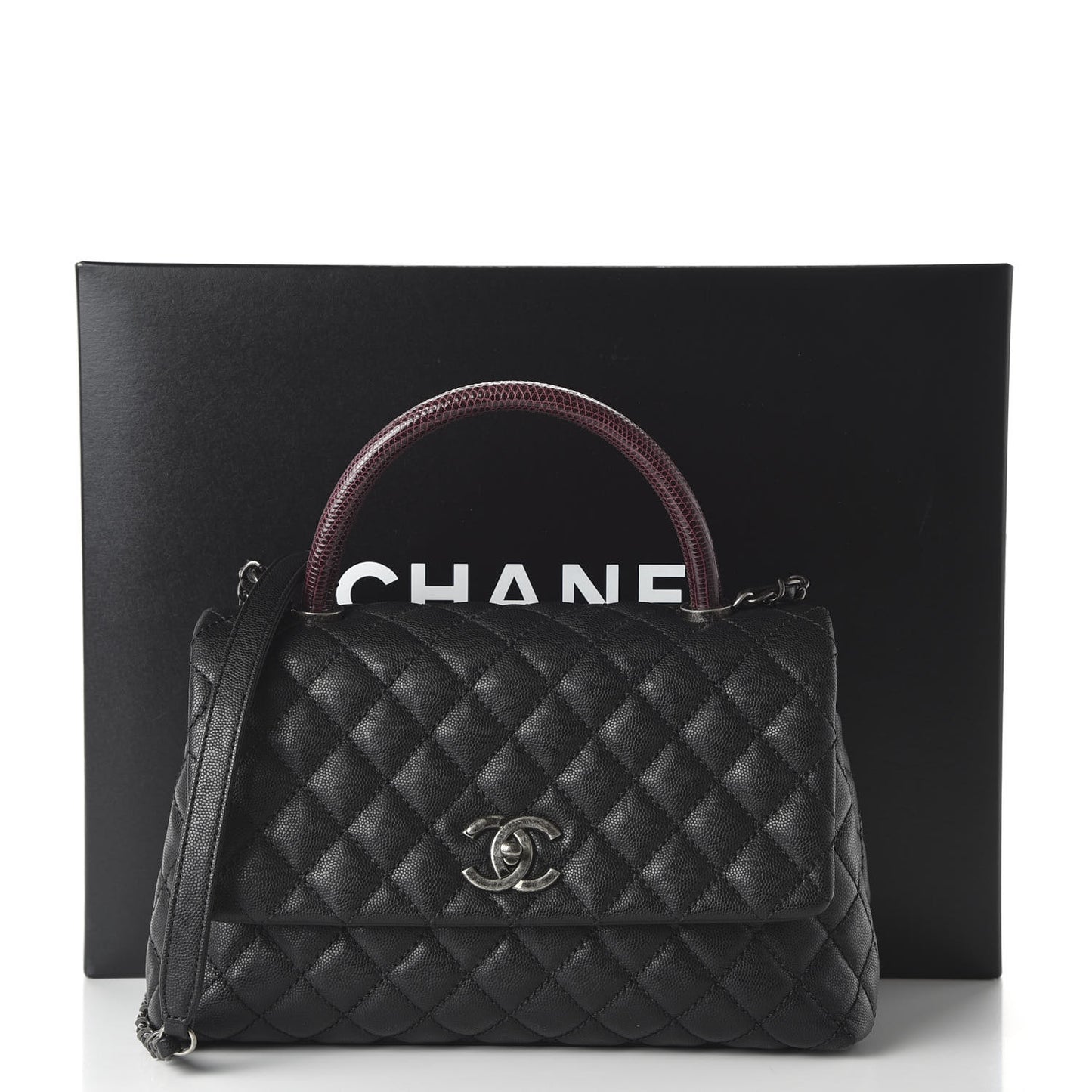 Caviar Lizard Quilted Small Coco Handle Flap Black
