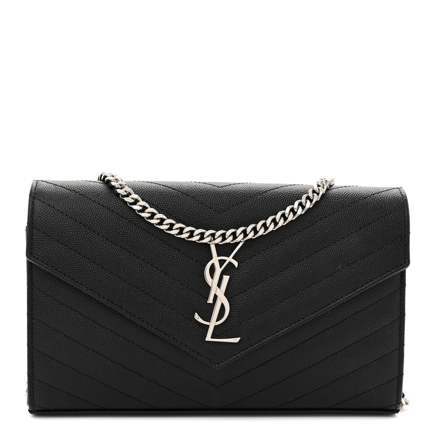 Grain De Poudre Matelasse Chevron Monogram Chain Wallet Black