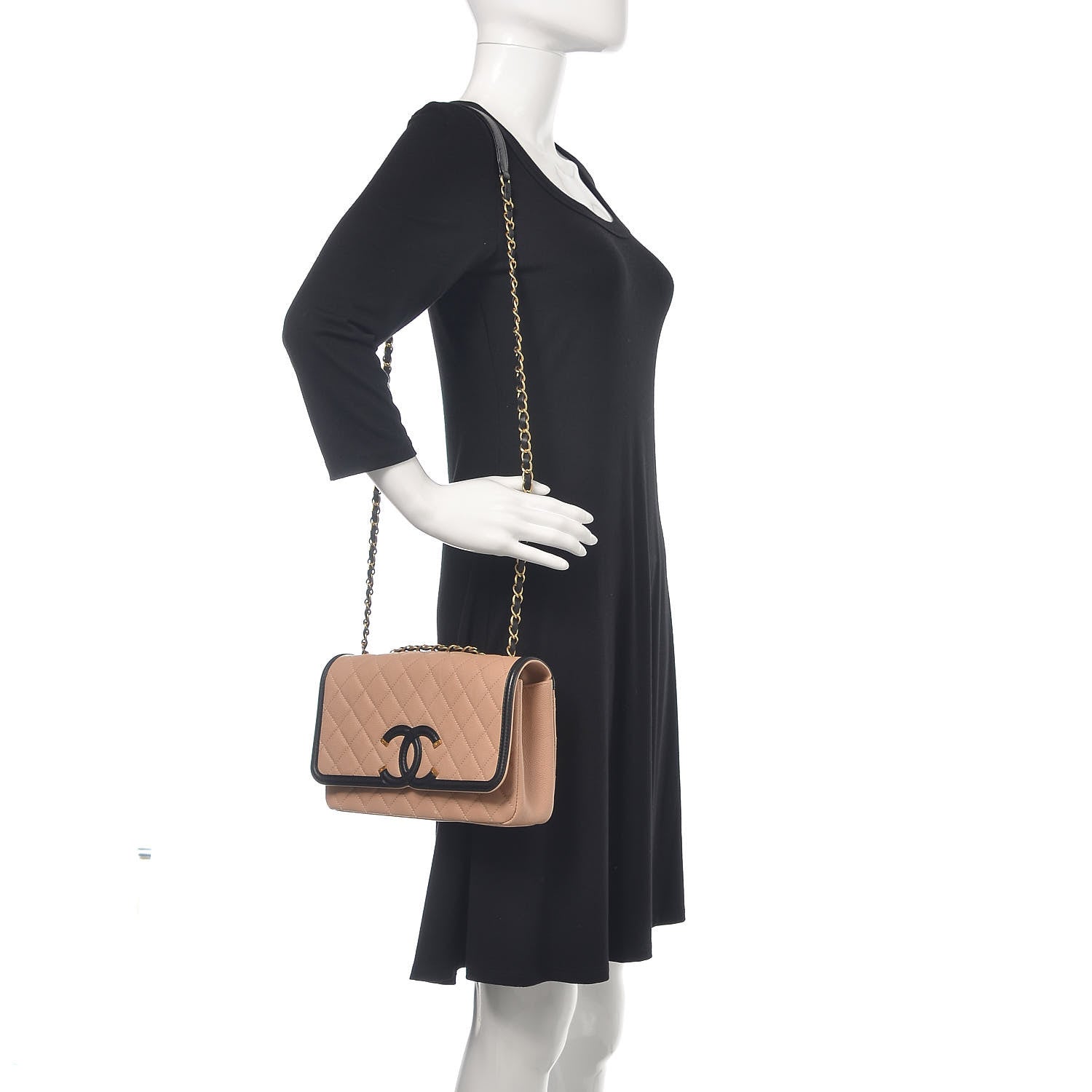 Chanel Caviar Quilted Medium CC Filigree Flap Beige Black 2 of 10