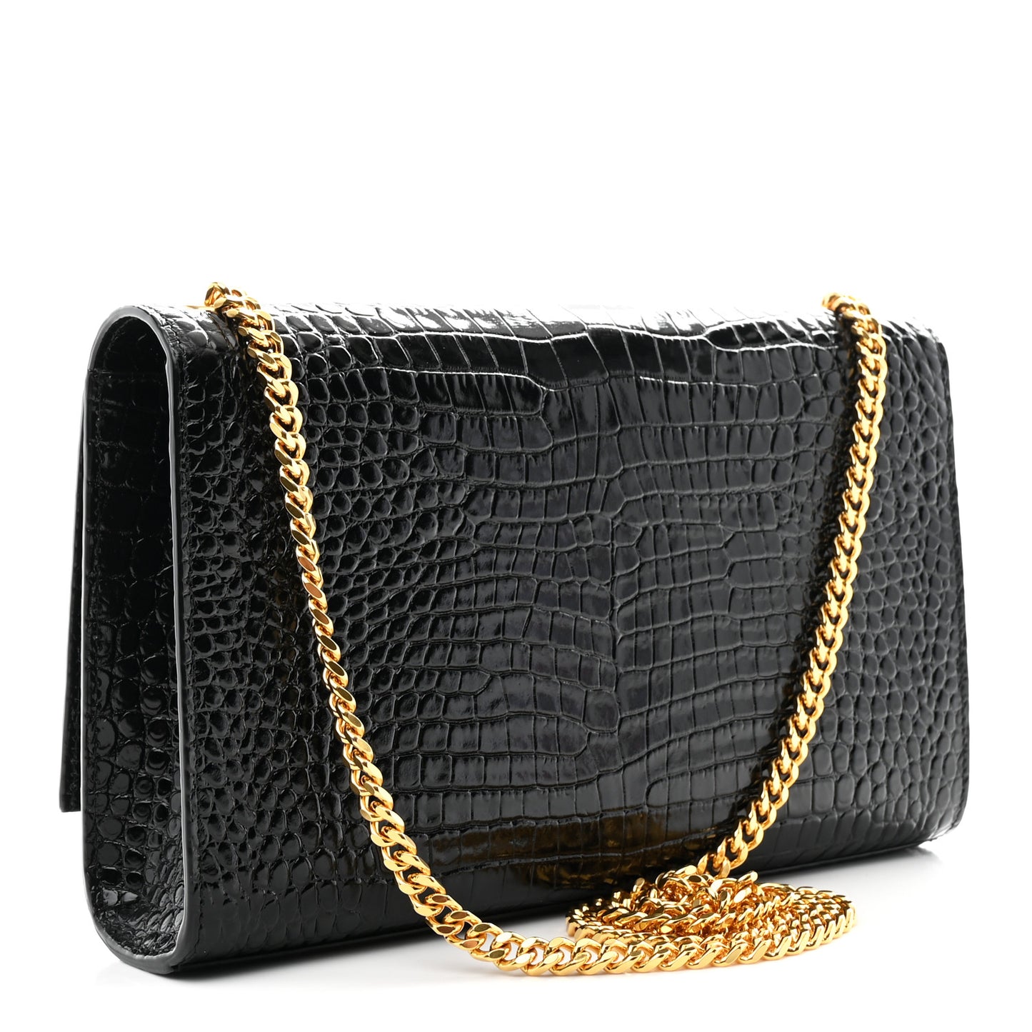 Calfskin Crocodile Embossed Medium Classic Monogram Kate Tassel Satchel Black