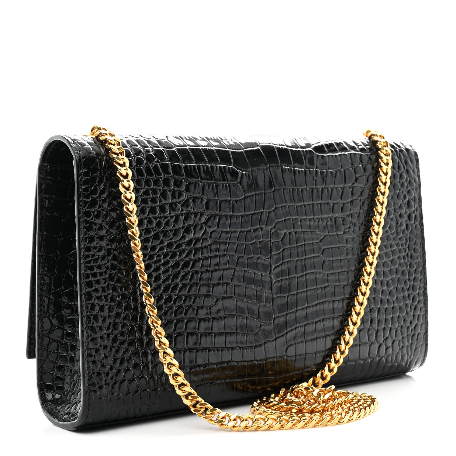 Saint Laurent Calfskin Crocodile Embossed Medium Classic Monogram Kate Tassel Satchel Black 3 of 10