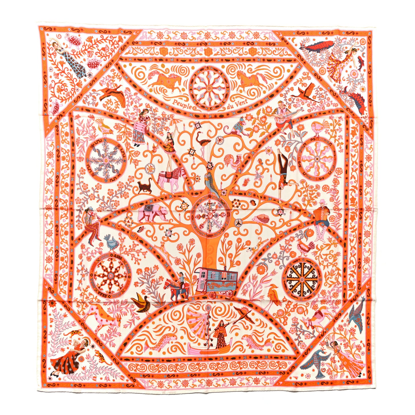 Cashmere Silk Peuple Du Vent Shawl 140 White Orange Rose