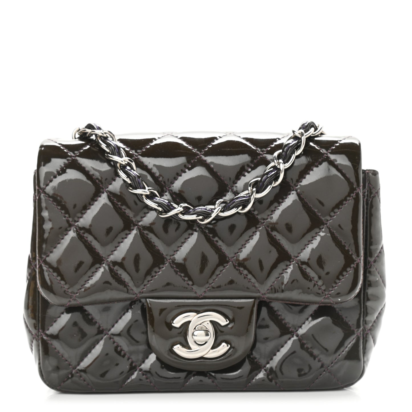 Patent Quilted Mini Square Flap Purple