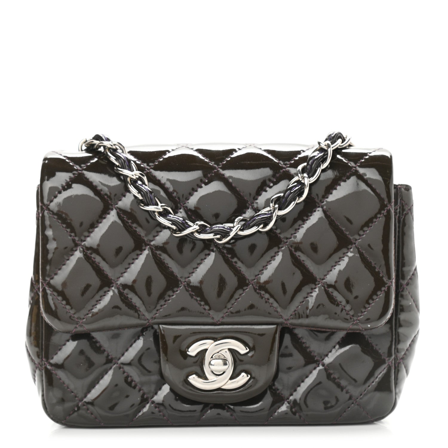 Chanel Patent Quilted Mini Square Flap Purple 1 of 8