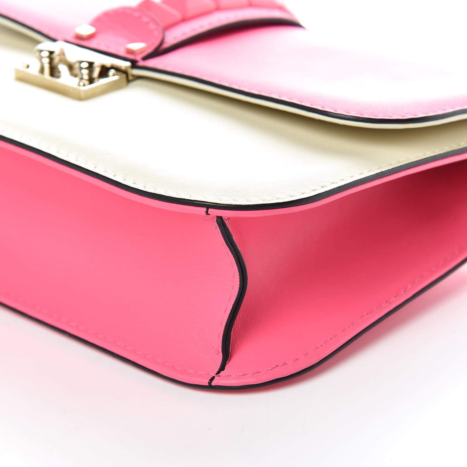 Valentino Garavani Vitello Medium Glam Lock Rockstud Flap Fuxia Fluo Light Ivory 6 of 10