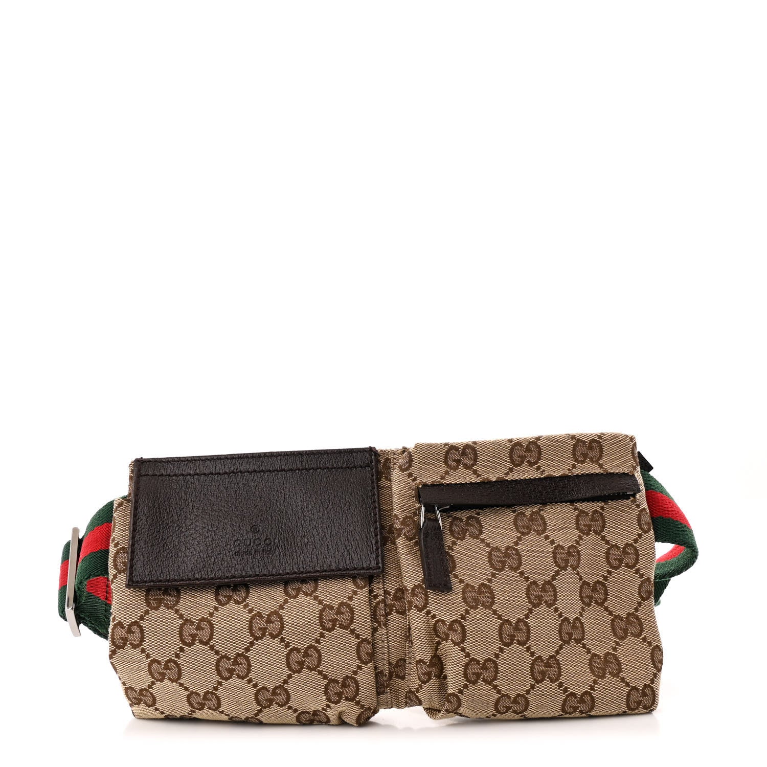 Gucci GG Monogram Web Double Pocket Belt Bag Dark Brown 1 of 10