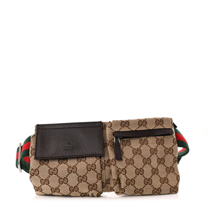 Gucci GG Monogram Web Double Pocket Belt Bag Dark Brown 1 of 10