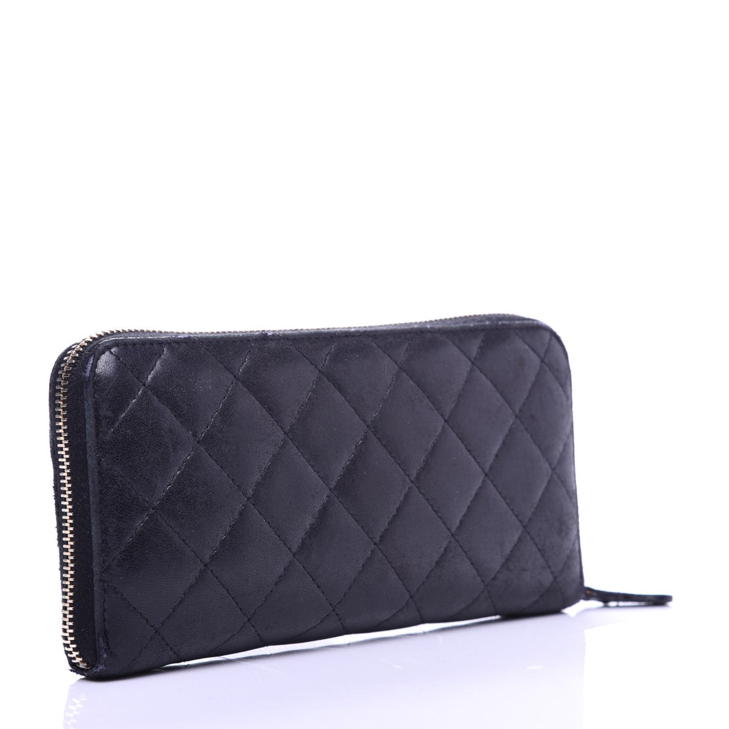 Lambskin Quilted Large Gusset Zip Around Wallet Black
