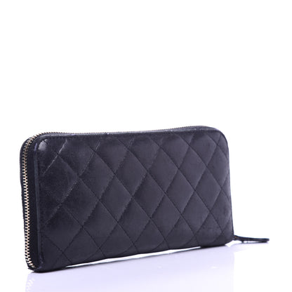 Chanel Lambskin Quilted Large Gusset Zip Around Wallet Black 3 of 12