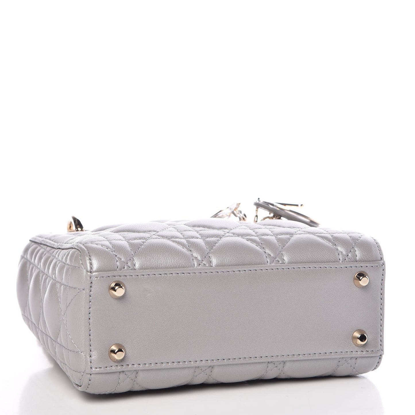 Metallic Lambskin Cannage Mini Lady Dior Grey