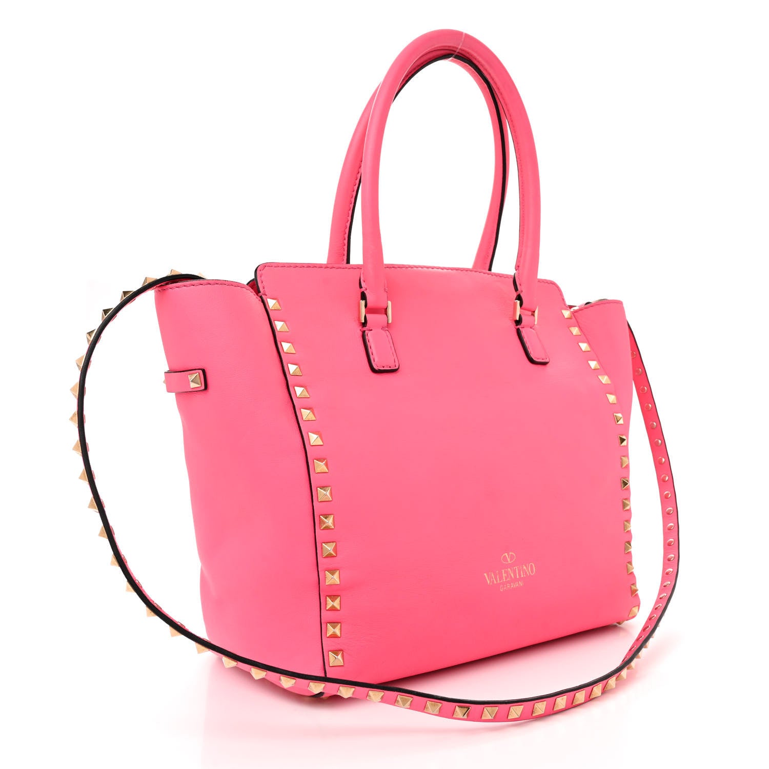 Valentino Garavani VALENTINO GARAVANI Vitello Rockstud Double Handle Tote Fuxia Fluo 3 of 21
